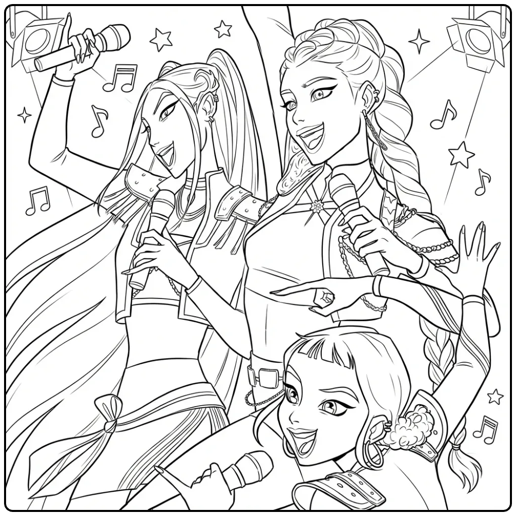 Exciting KPop Demon Hunters in Action coloring page