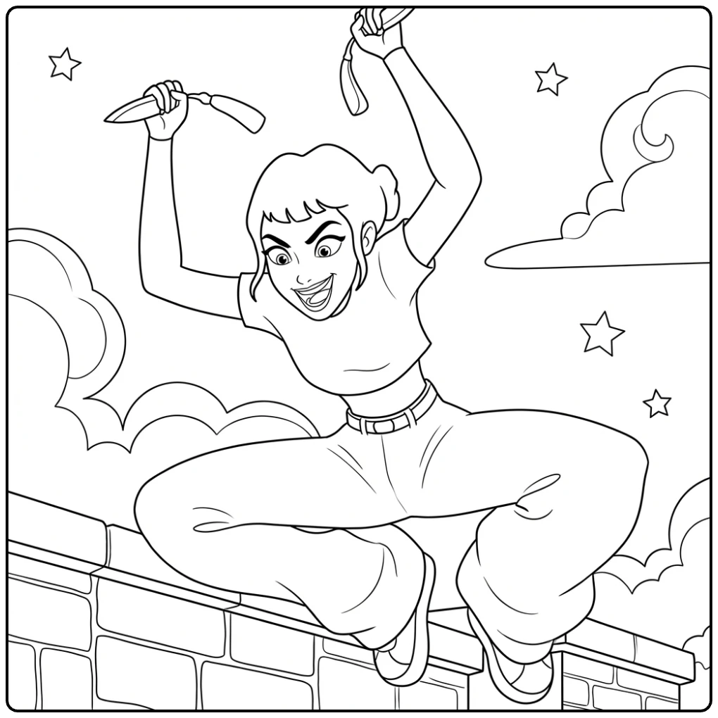 Exciting KPop Demon Hunters Zoey in Action coloring page