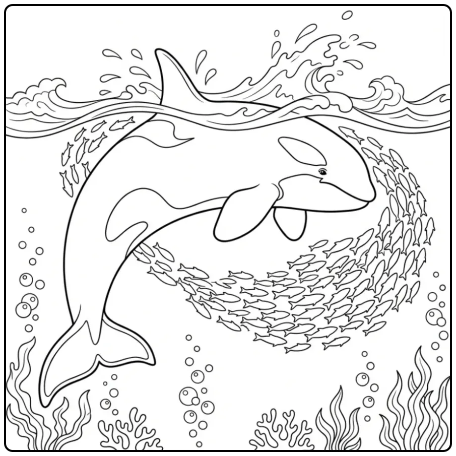 Exciting Orca Hunting Fish coloring page