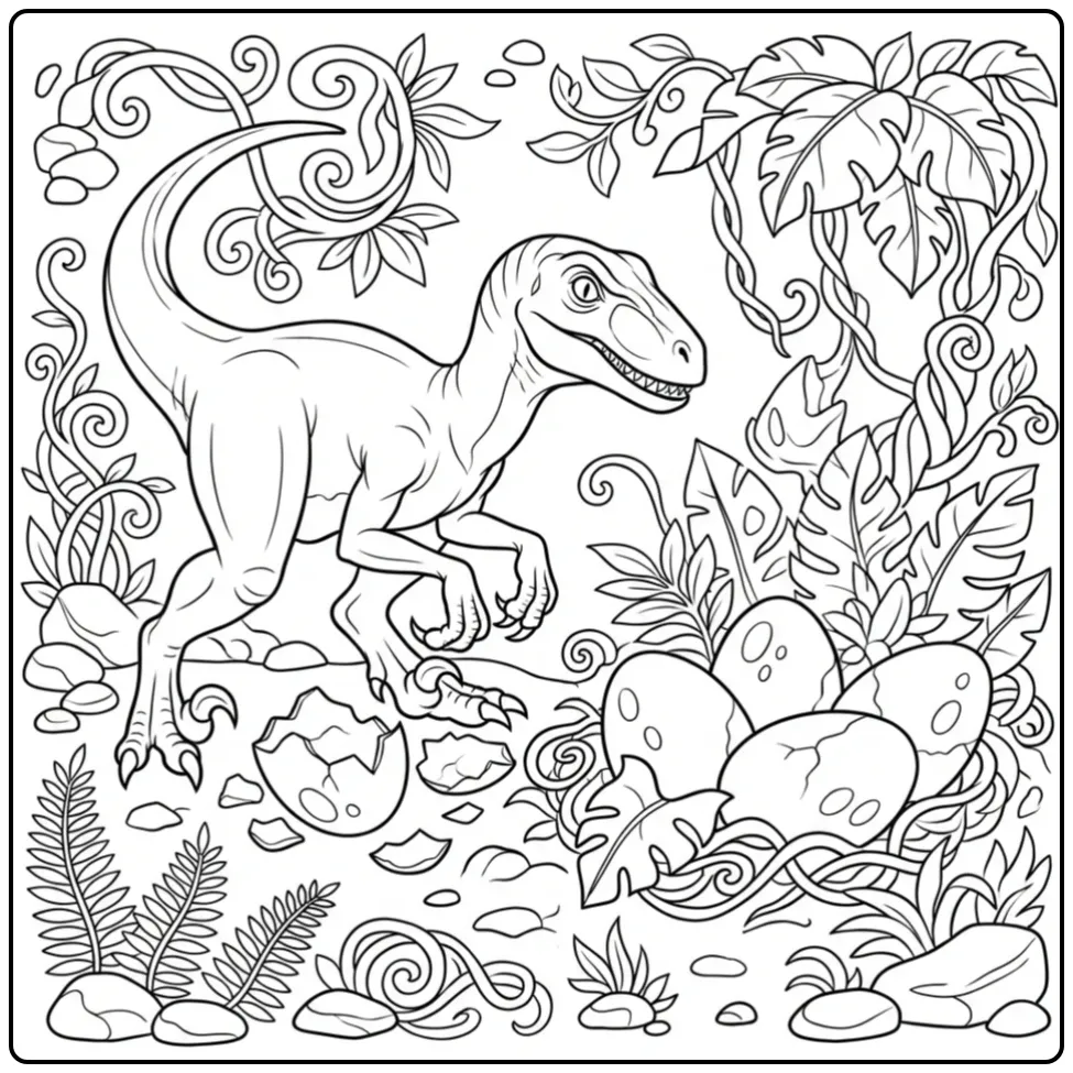 Exciting Raptor in the Jungle coloring page