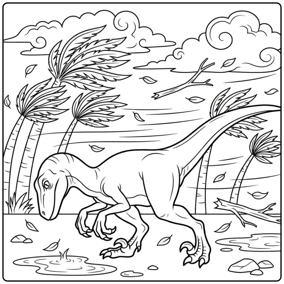 Exciting Raptor in a Windy Landscape coloring page