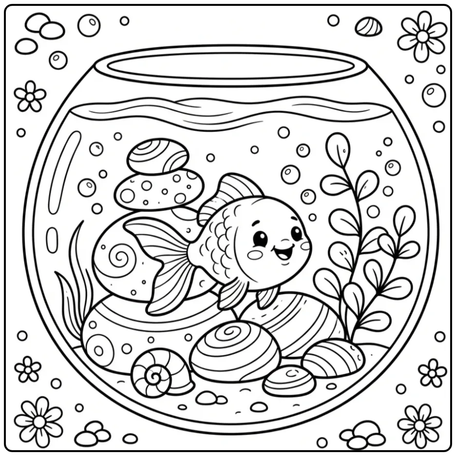 Playful Goldfish in a Fishbowl coloring page