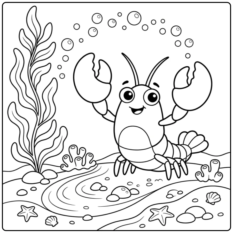 Cheerful lobster coloring page with claws raised