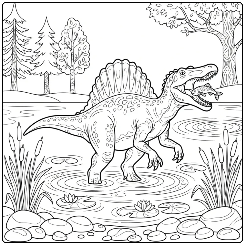 Spinosaurus at the Lake Fun Dinosaur coloring page