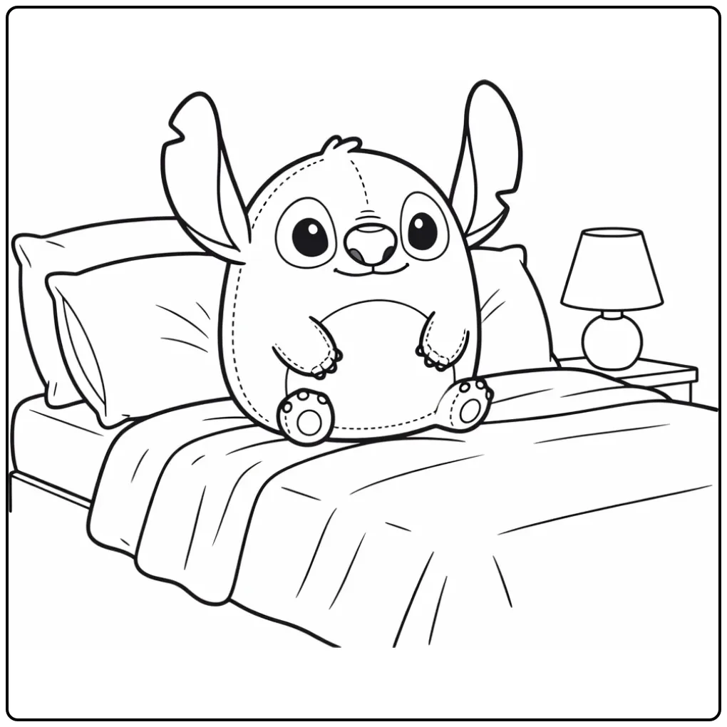Squishmallow Stitch in Cozy Bedroom coloring page