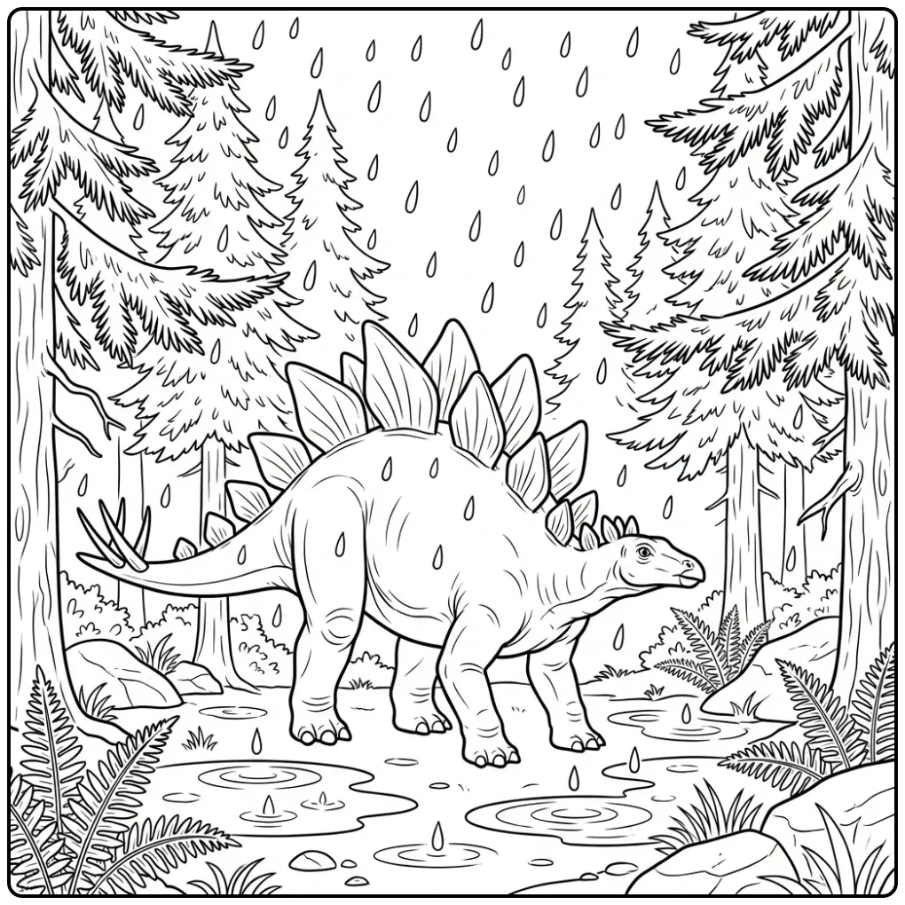 Stegosaurus at the Edge of a Conifer Forest coloring page