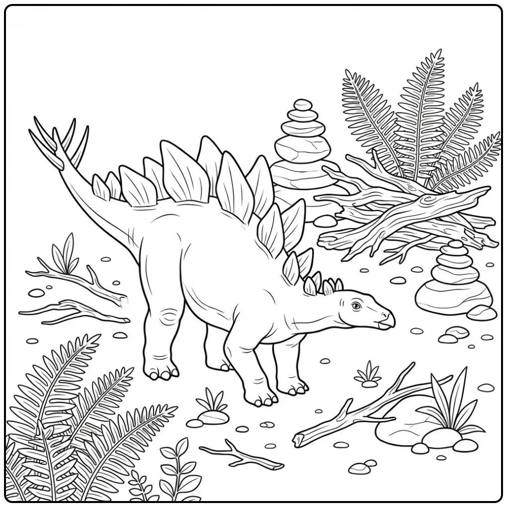 Stegosaurus Stone and Driftwood in Nature coloring page