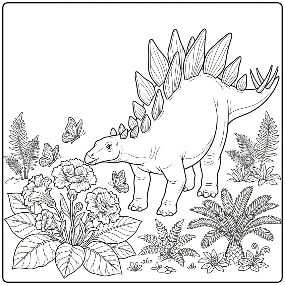 Stegosaurus Butterflies and Nature coloring page
