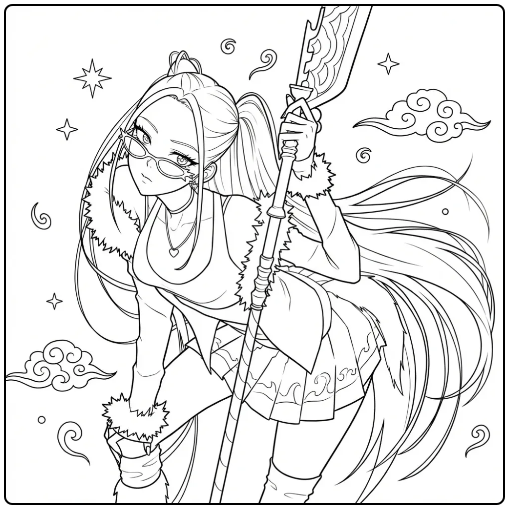 Stylish KPop Demon Hunters Mira in Action coloring page