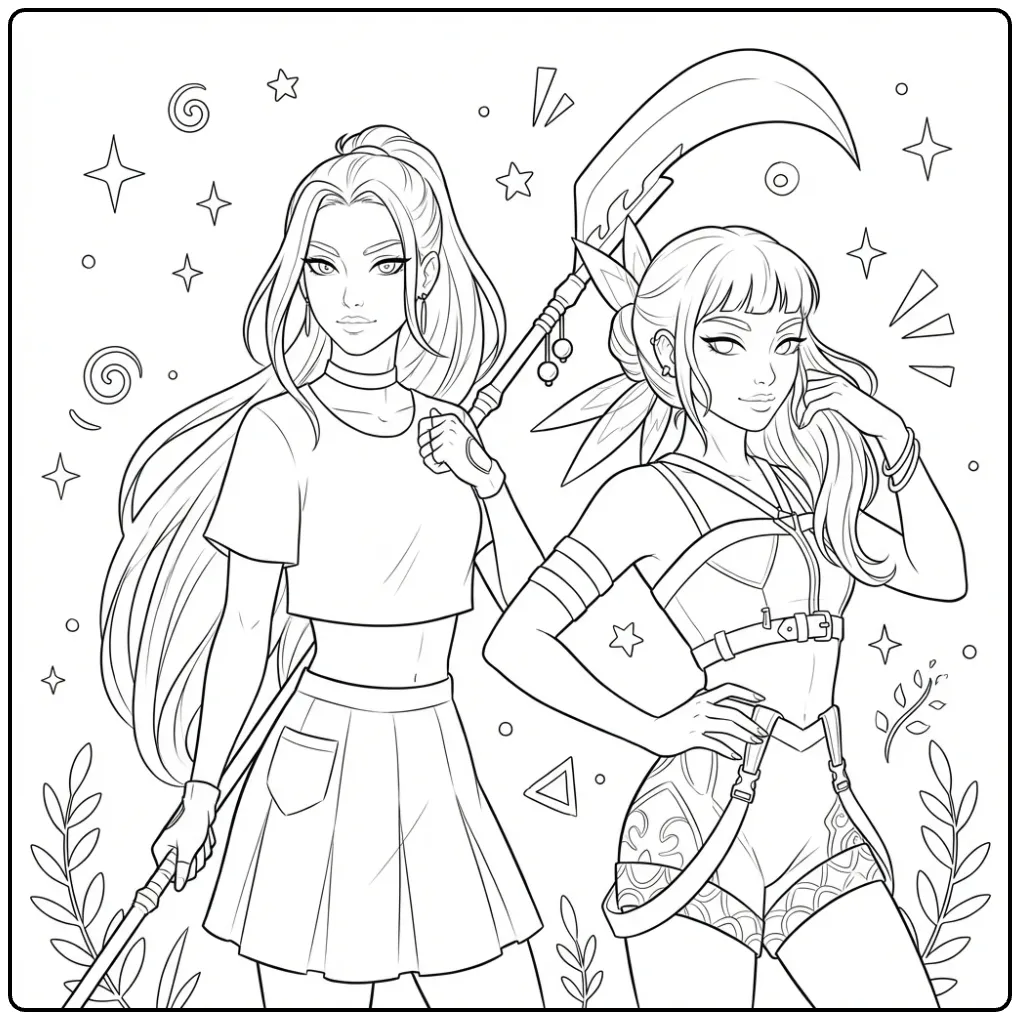 Stylish KPop Demon Hunters coloring page