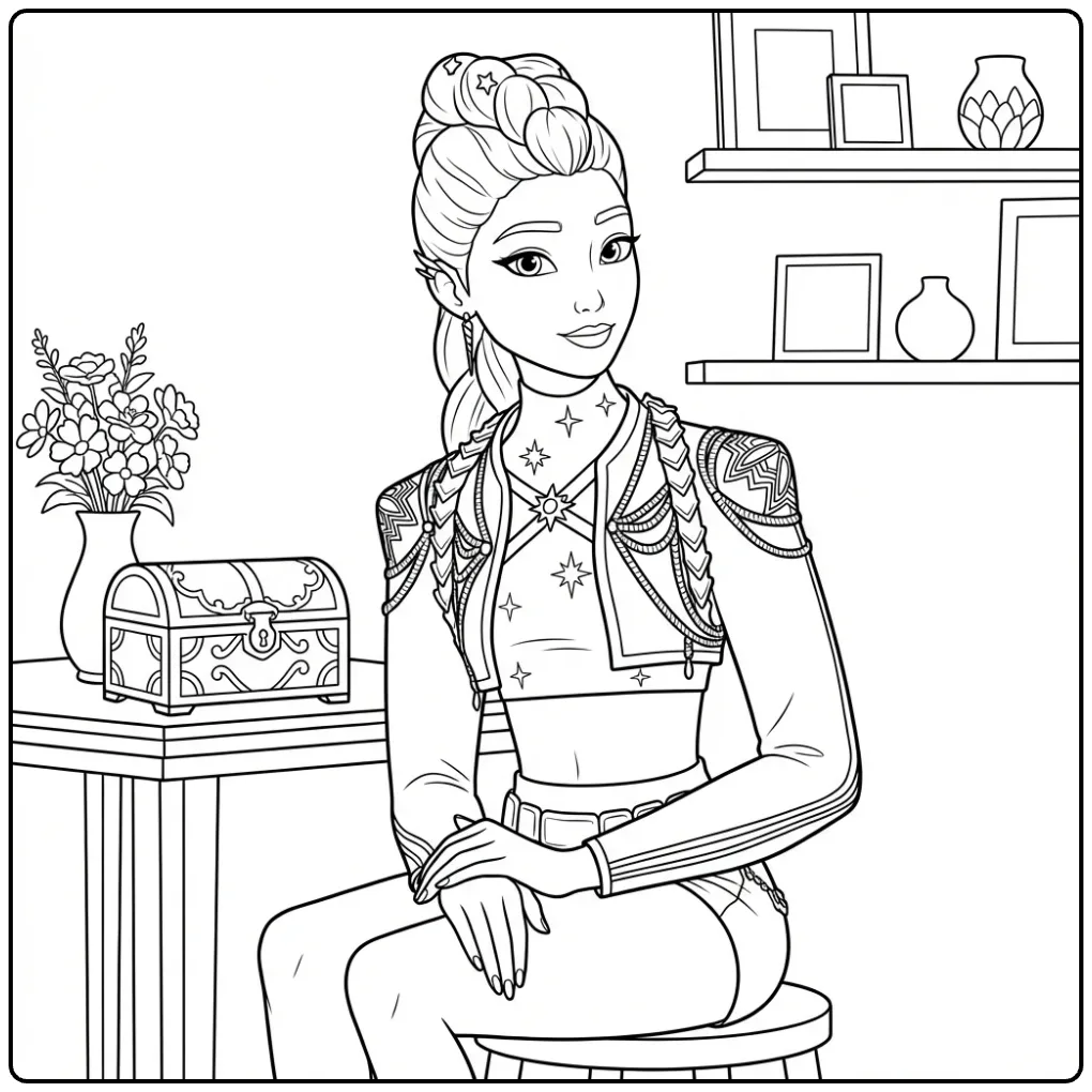 Stylish KPop Demon Hunters Rumi coloring page