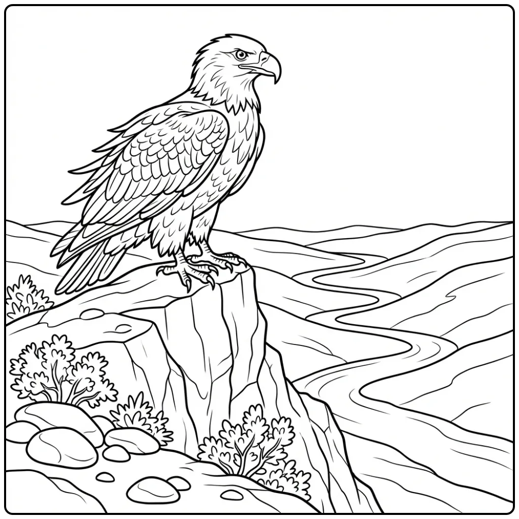 Tough Eagle with Flowing Feathers coloring page