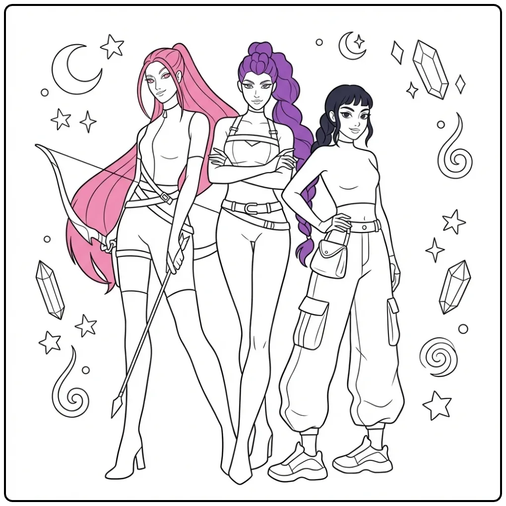 Tough KPop Demon Hunters hero coloring page