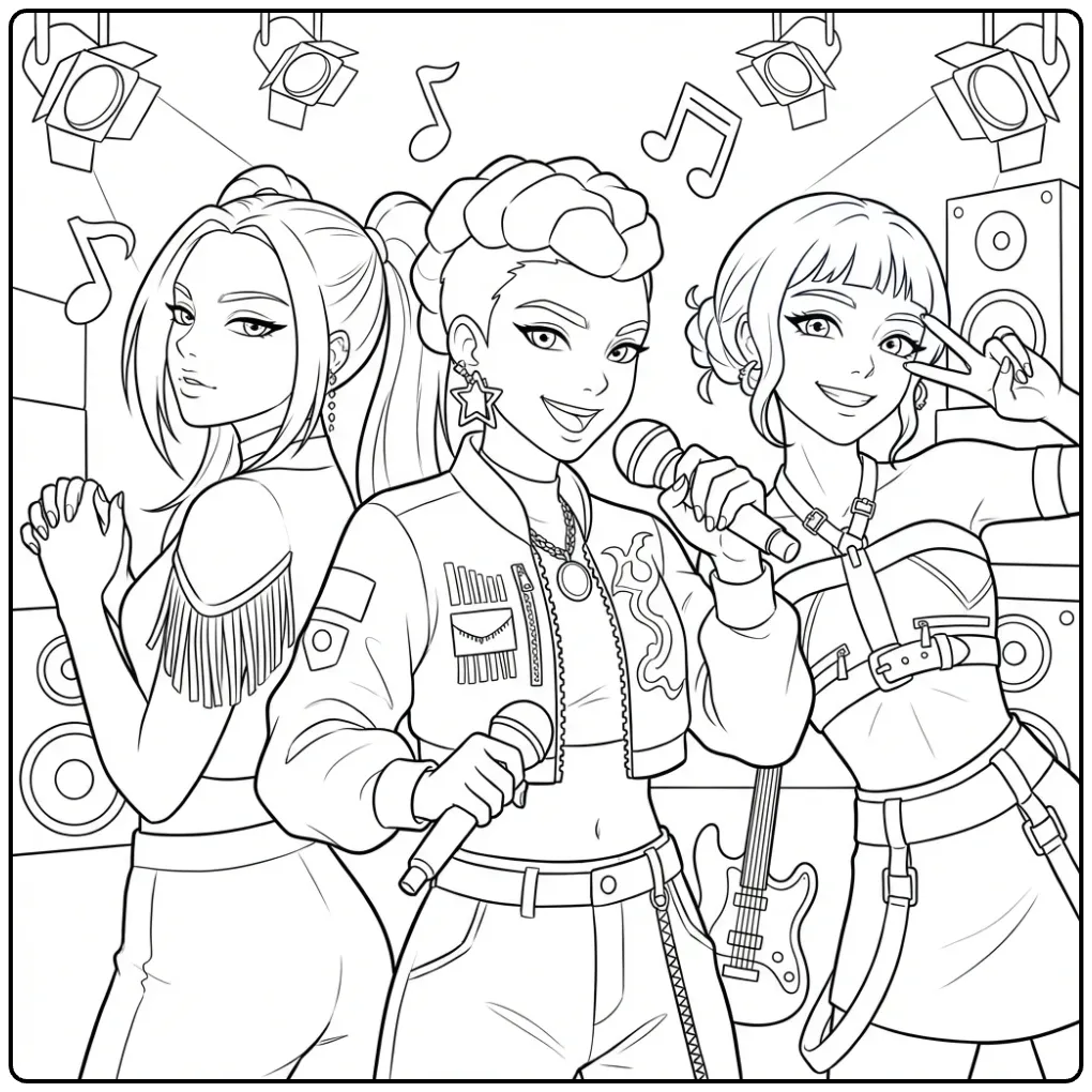 Tough KPop Demon Hunters Girl Group coloring page