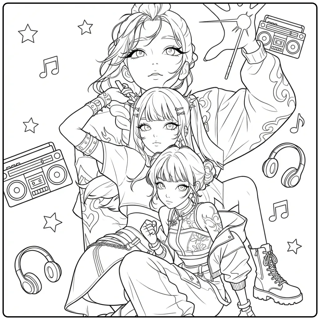 Tough KPop Demon Hunters Girls coloring page