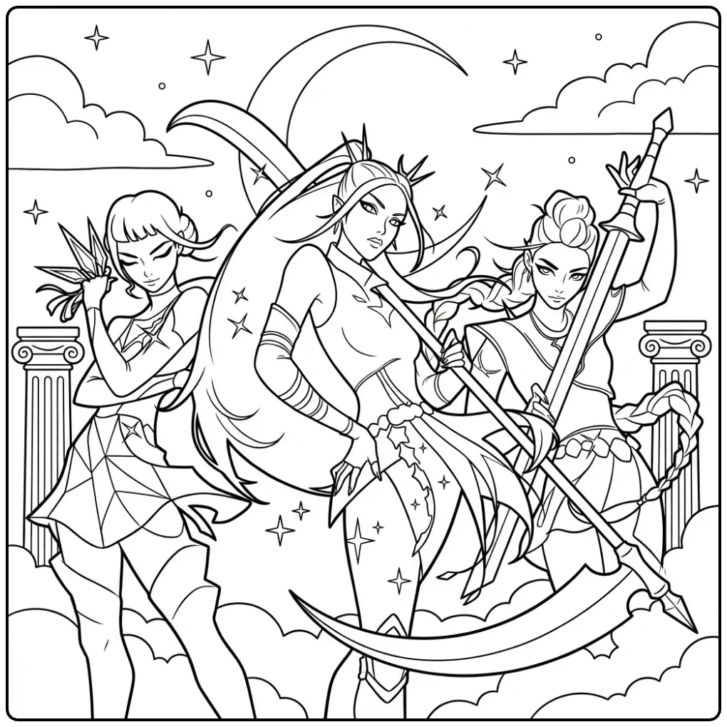 Tough KPop Demon Hunters with Weapons coloring page