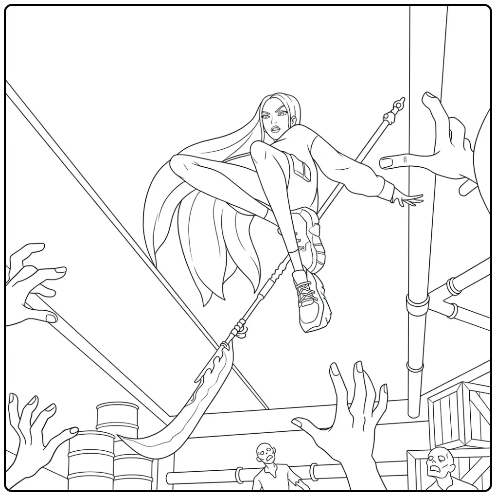 Tough KPop Demon Hunters Mira Fighting coloring page