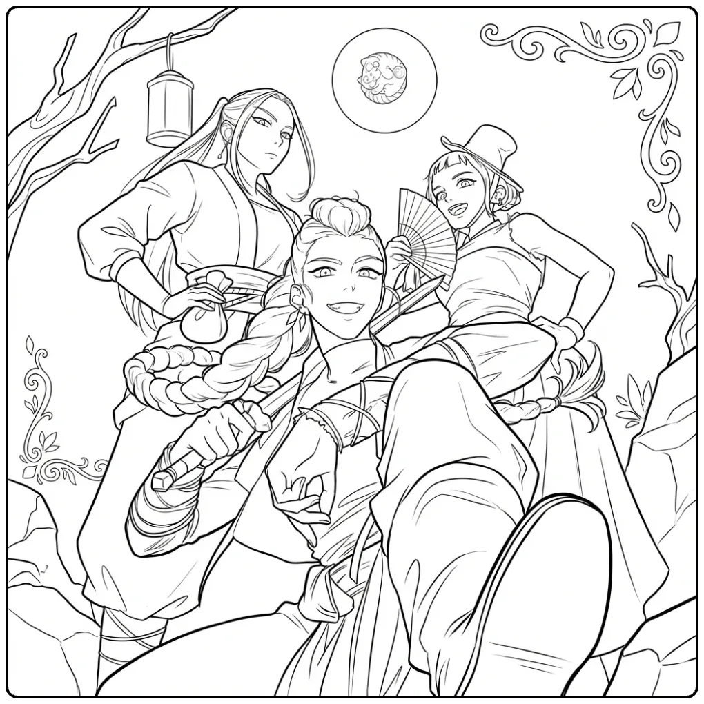 Tough KPop Demon Hunters Nighttime Adventure coloring page