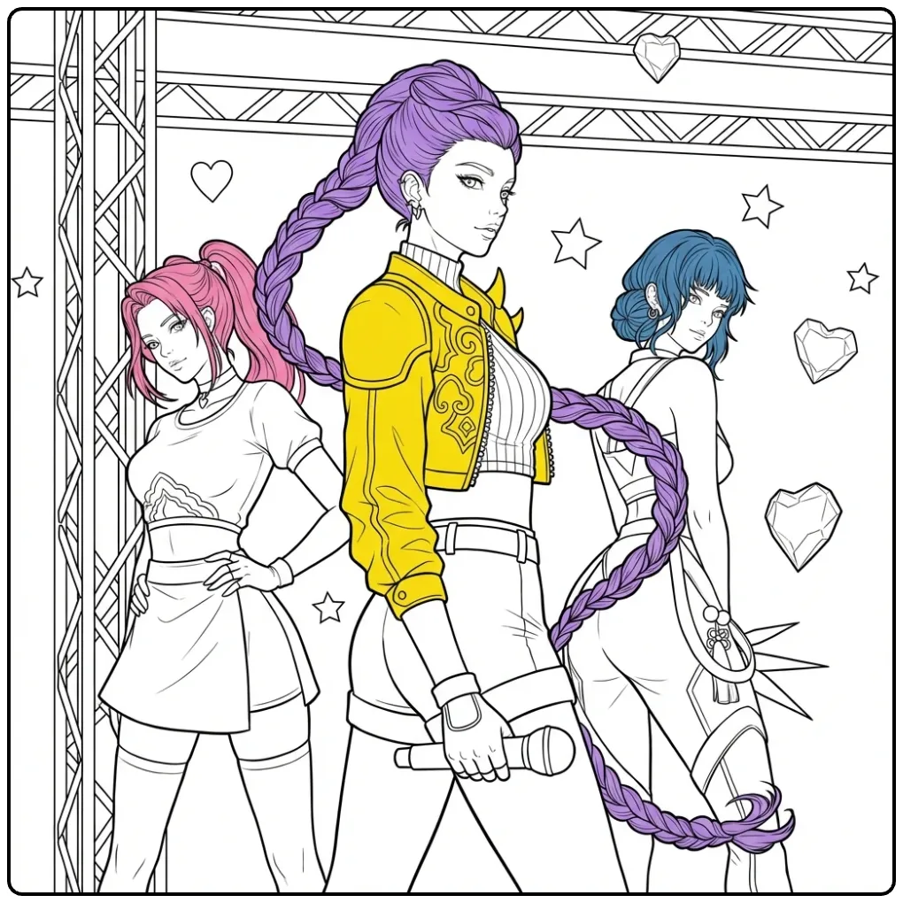 Tough KPop Demon Hunters on the Stage coloring page