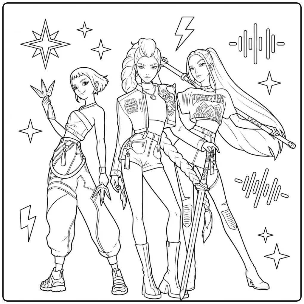 Tough KPop Demon Hunters for Fans coloring page