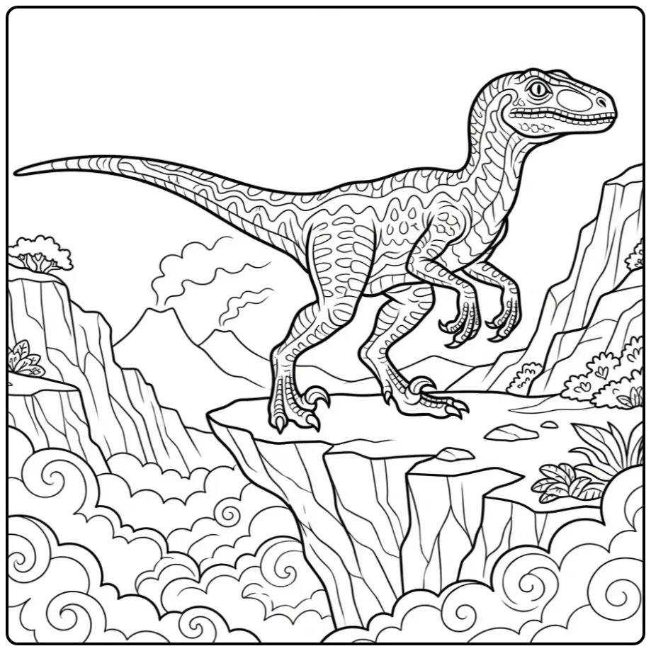 Tough Raptor in a Misty Valley coloring page