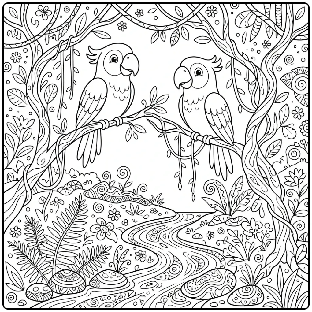 Tropical Jungle Parrot for Adults coloring page