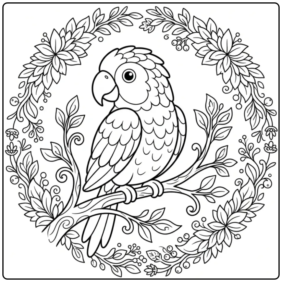 Tropical Parrot for Adults in Nature coloring page