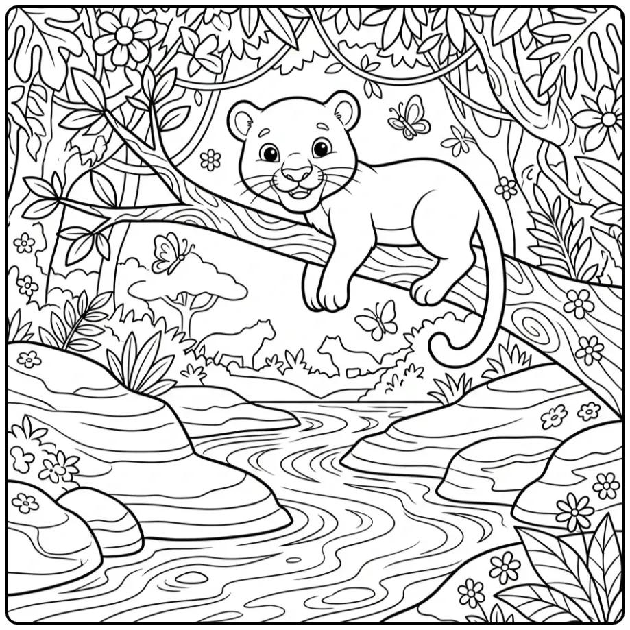 Detailed Panther Above the River coloring page