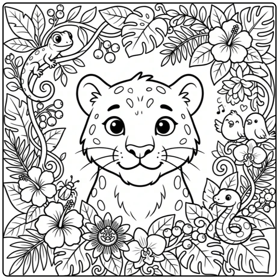 Detailed Panther Among the Flowers coloring page