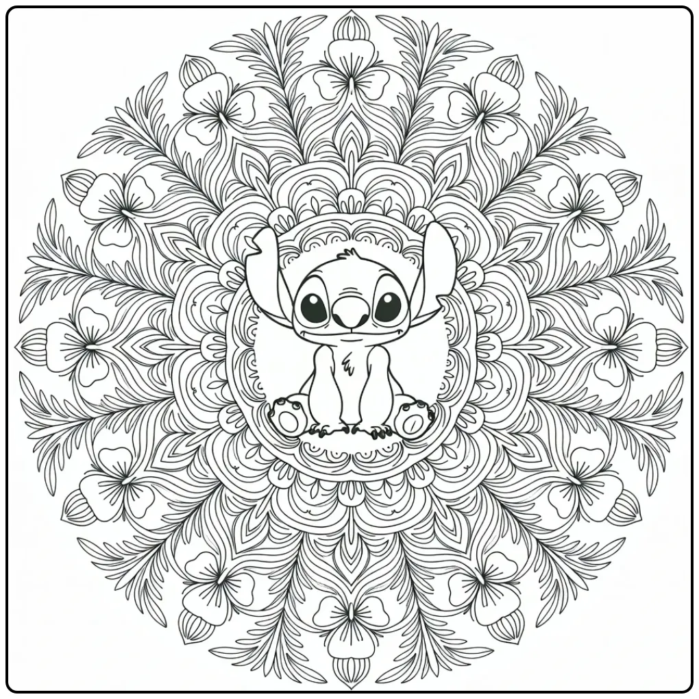 Unique Stitch Mandala with Waves and Leaves coloring page