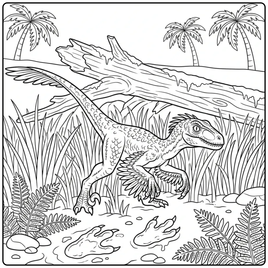 Velociraptor in the Grass a Detailed Dinosaur coloring page