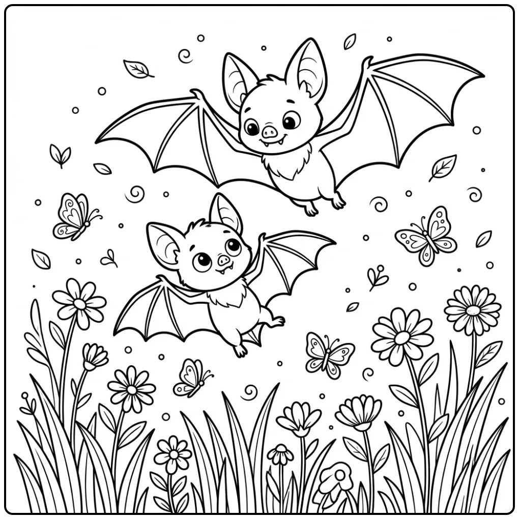 Bat Learning to Fly with Mother coloring page