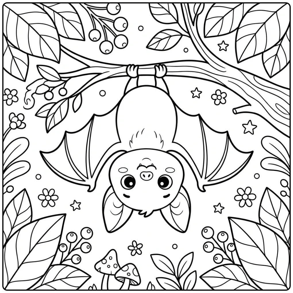Bat Berries and Leaves for Children coloring page