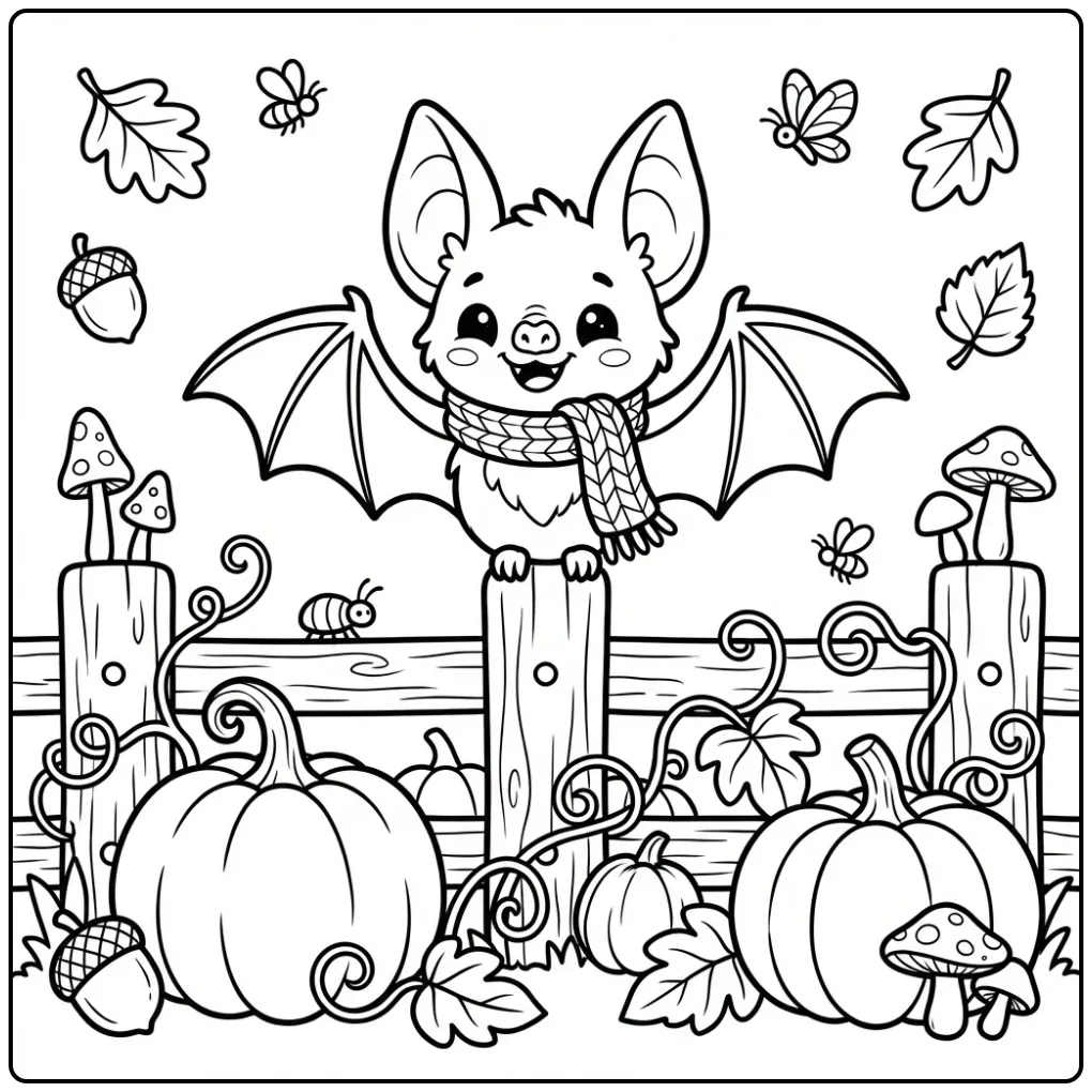 Bat Pumpkins and Vines coloring page