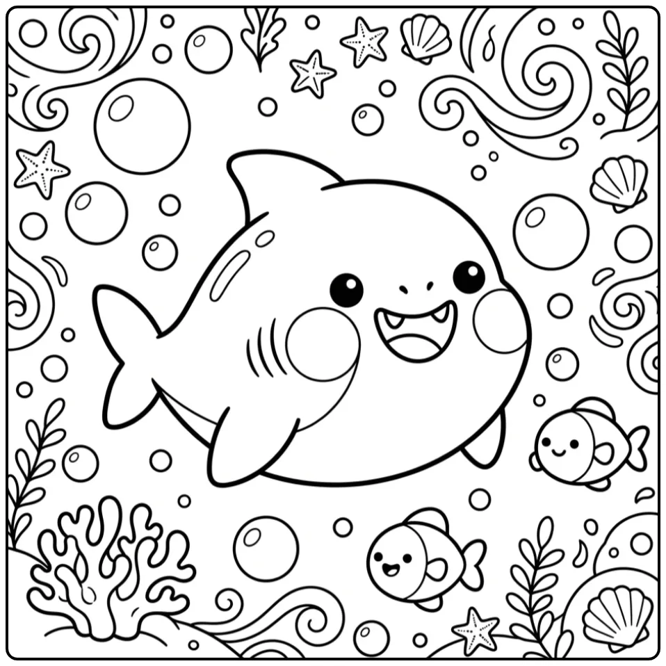 Cheerful Baby Shark Fish coloring page