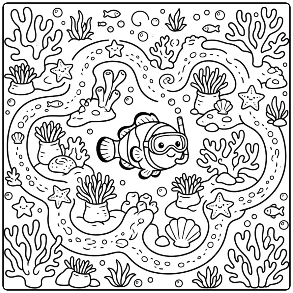 Cheerful Clownfish Adventure in the Coral Reef coloring page