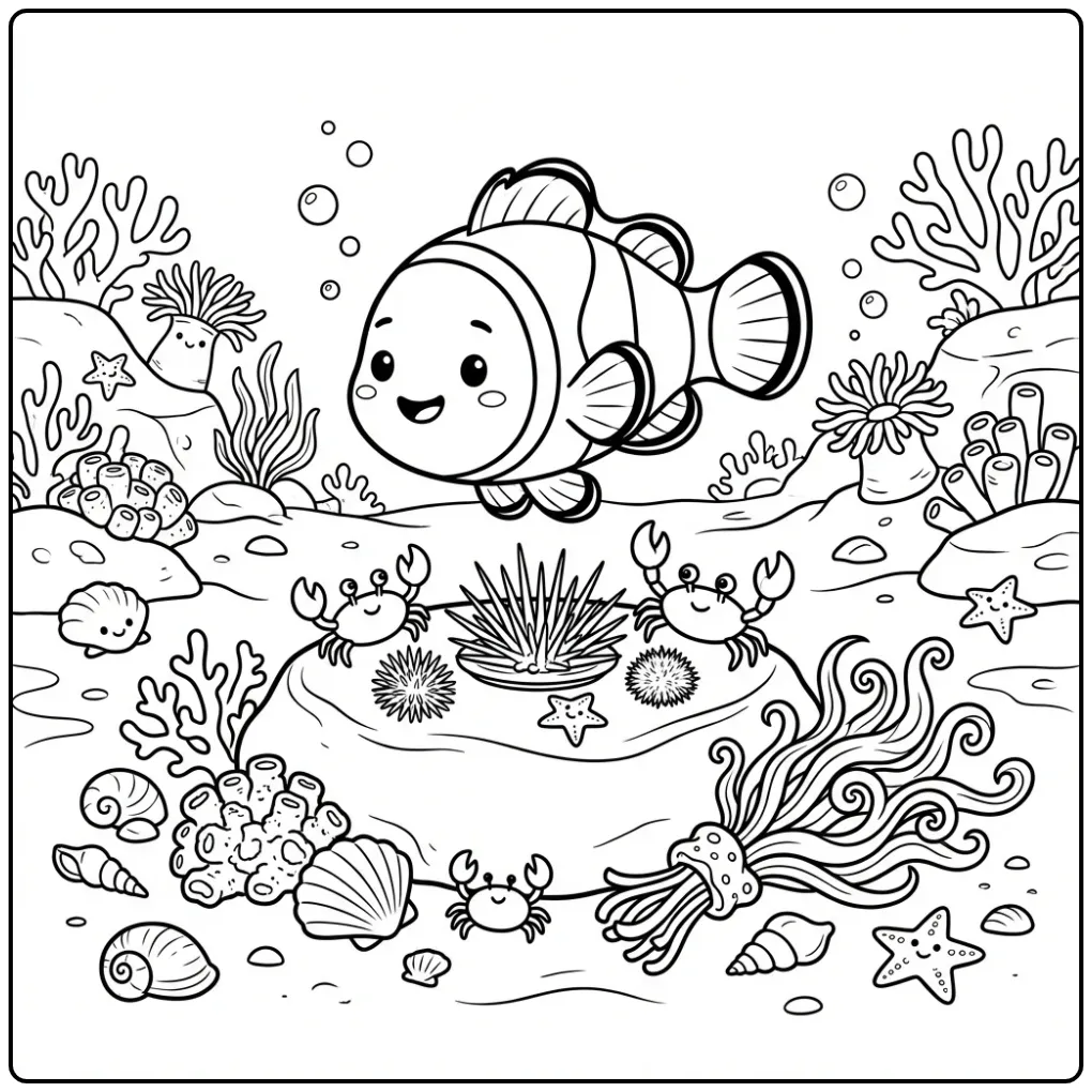 Cheerful Clownfish at an Underwater Picnic coloring page