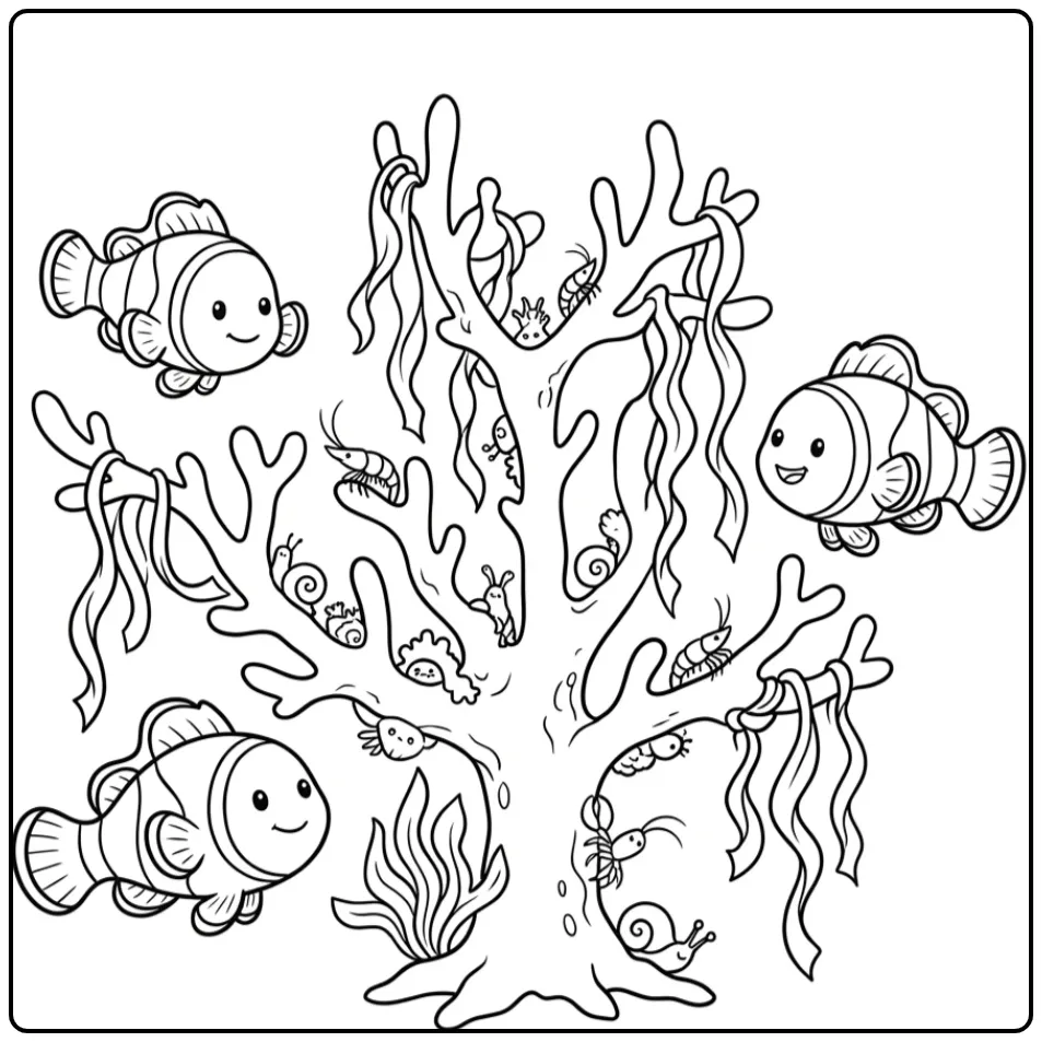 Cheerful Clownfish in an Underwater World coloring page