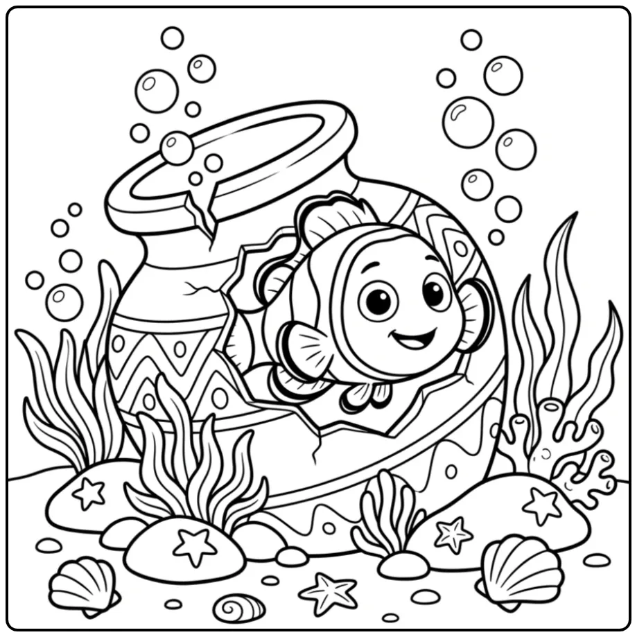 Cheerful Clownfish with Starfish and Bubbles coloring page
