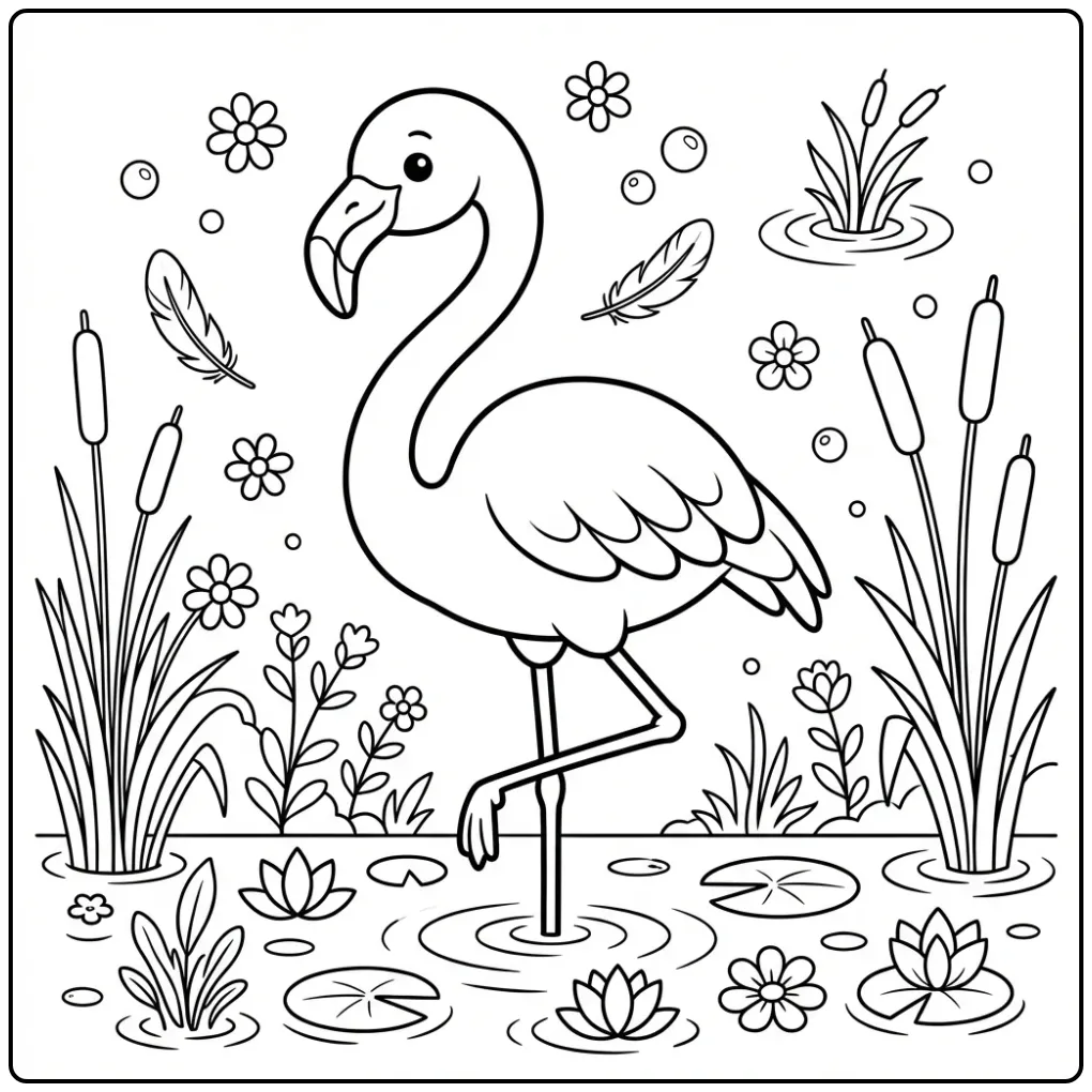 Cheerful Flamingo Smiling Face coloring page