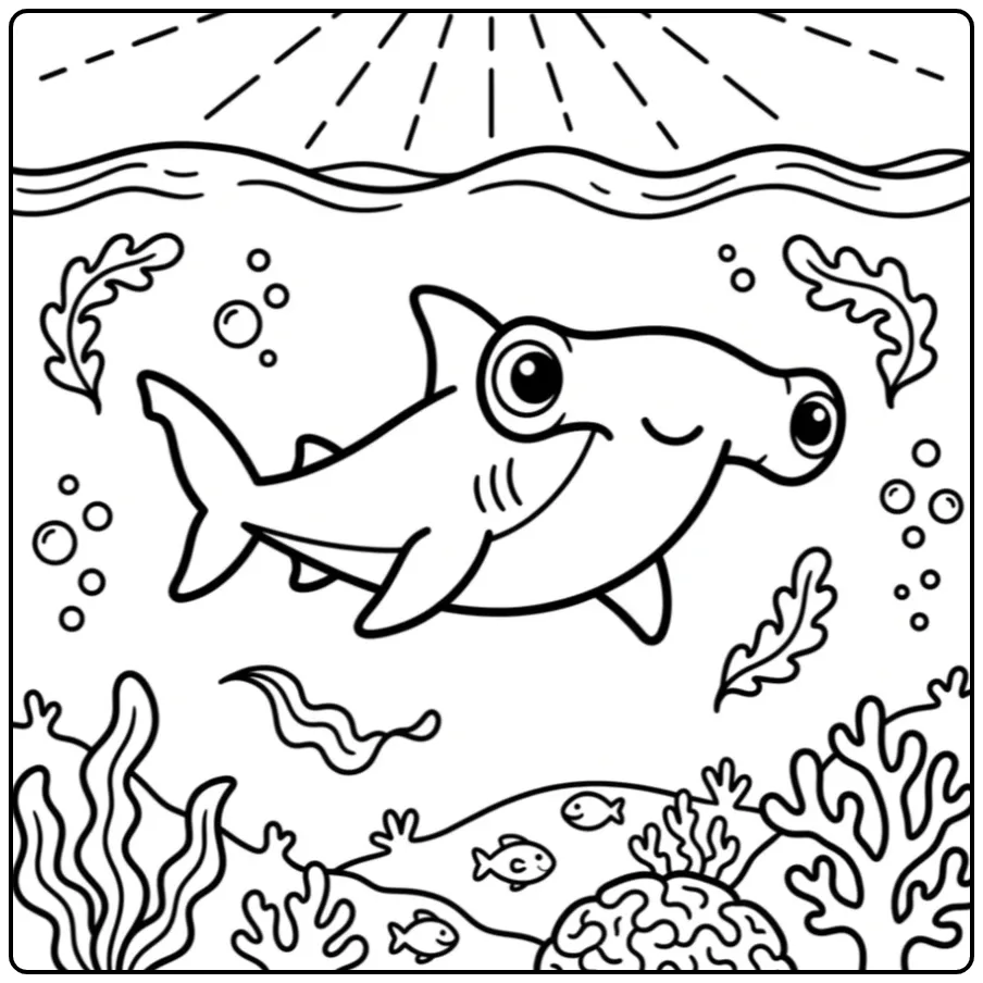 Cheerful Hammerhead Shark in the Sea coloring page