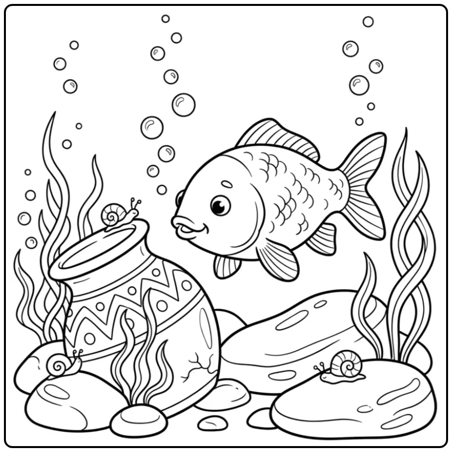 Cheerful Carp Stone and Plants coloring page
