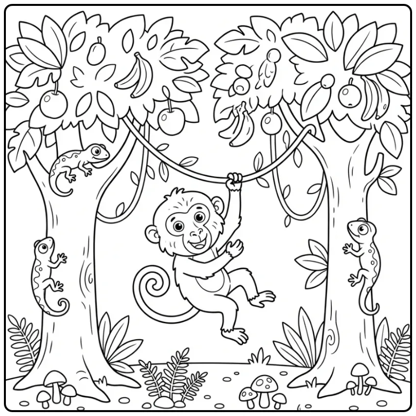 Cheerful Baboon in the Jungle coloring page