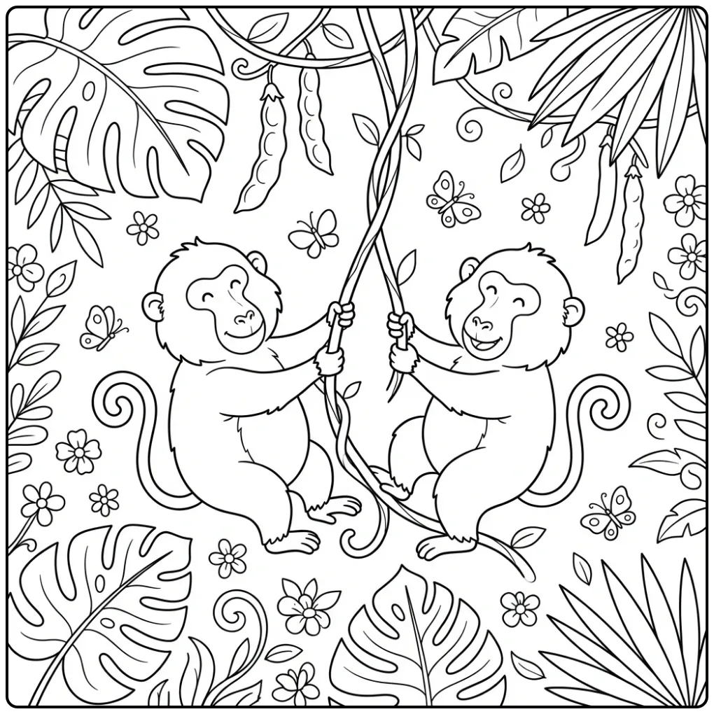 Cheerful Baboon Playing in the Jungle coloring page
