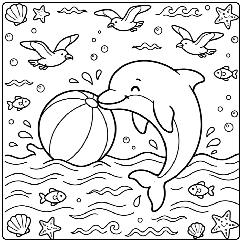 Cheerful Dolphin Cute in the Sea coloring page