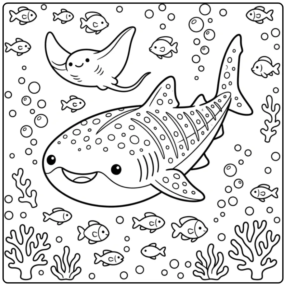 Cheerful Shark and Manta Ray for Children coloring page