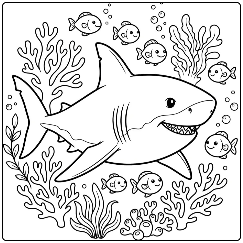 Cheerful Shark Underwater World for Children coloring page