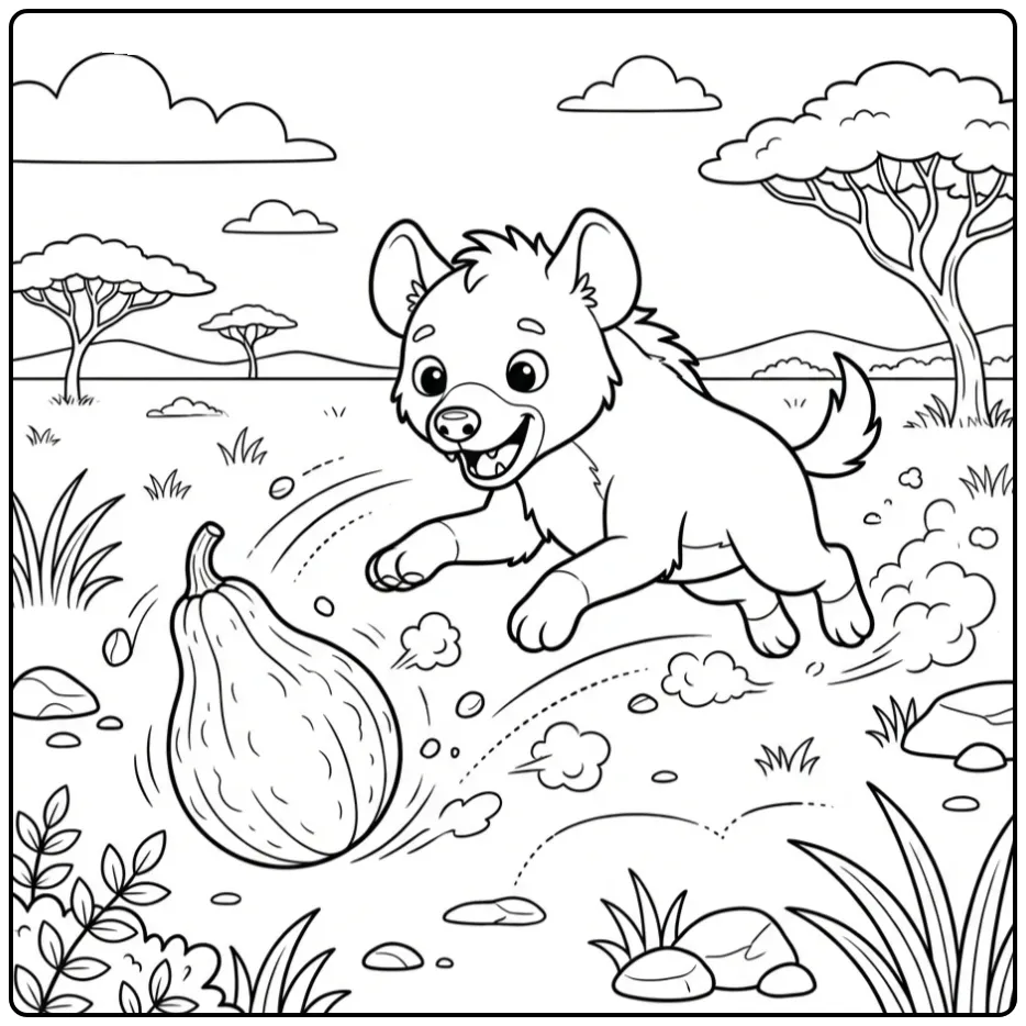 Hyena coloring page featuring a running hyena