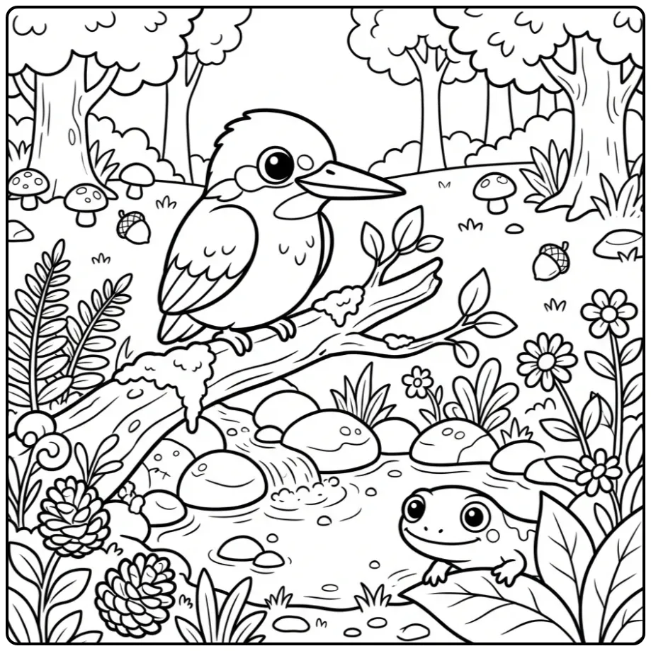 Cheerful Kingfisher with a Bubbling Spring coloring page