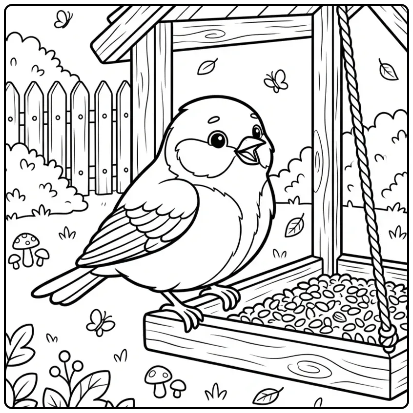 Cheerful Great Tit in the Backyard coloring page
